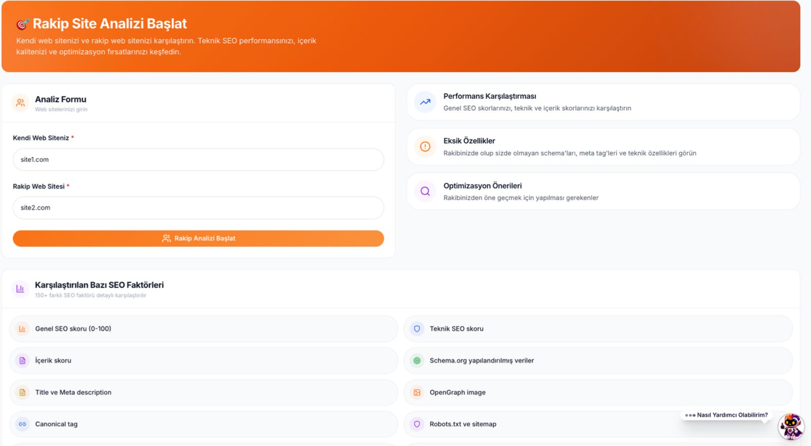 Spindora rakip analizi modülü — Seo Analiz Aracı rekabet ekranı